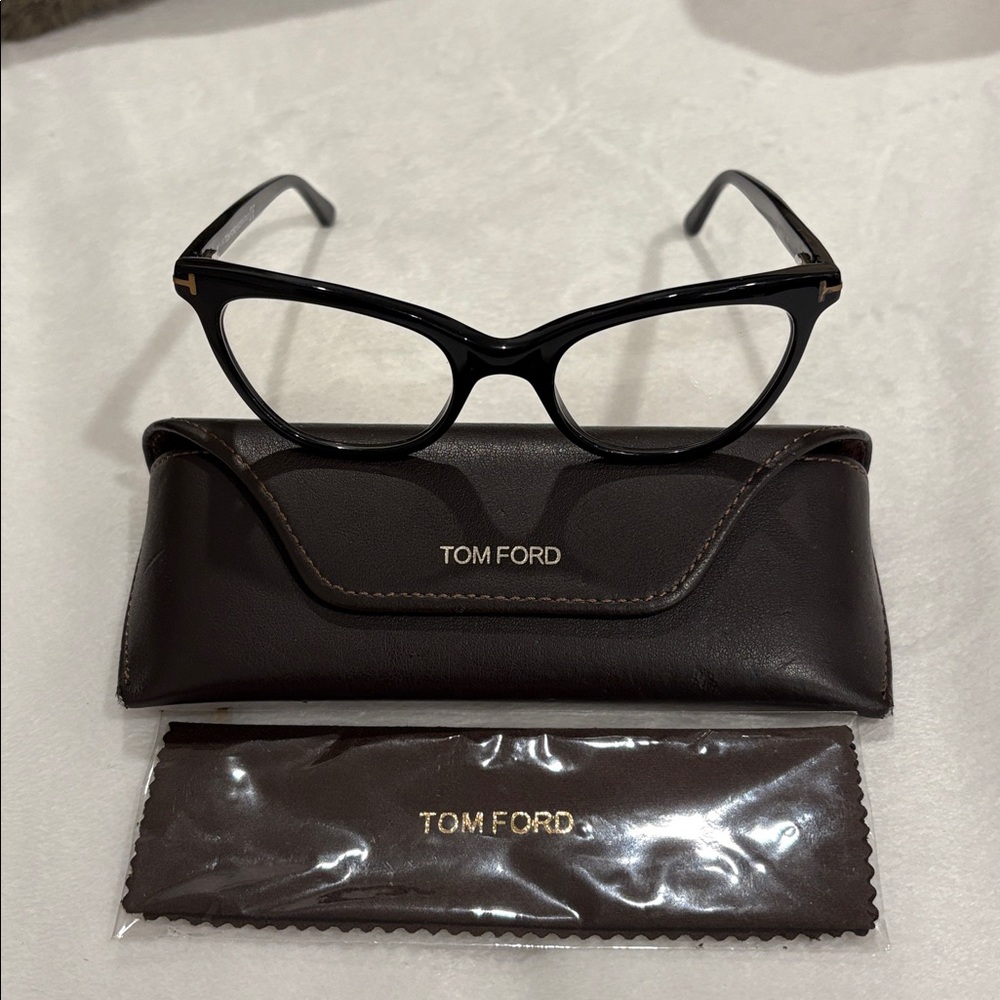 Tom Ford Black Cat Eye Eyewear with Brown Case